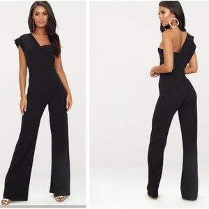 Black One-shoulder drape jumpsuit